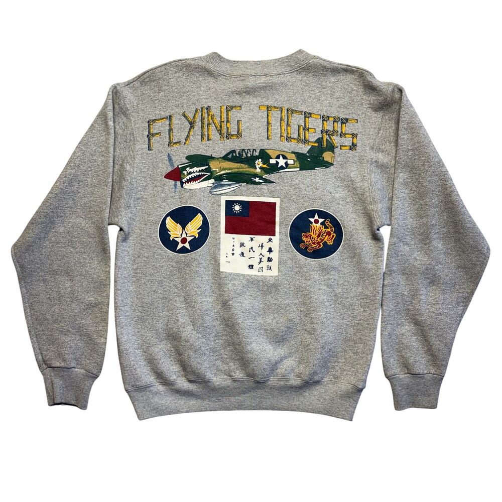 Vintage 80s Flying Tiger Sweatshirt Army AF Medium Gray Made in USA Galt Sand